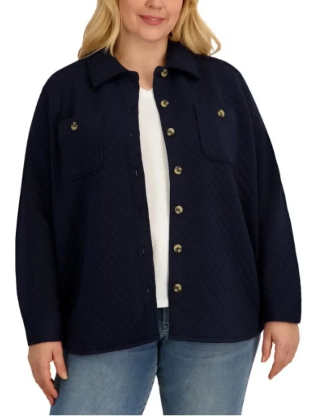 NWT SAGE Women's Quilted Shirt Jacket, Navy